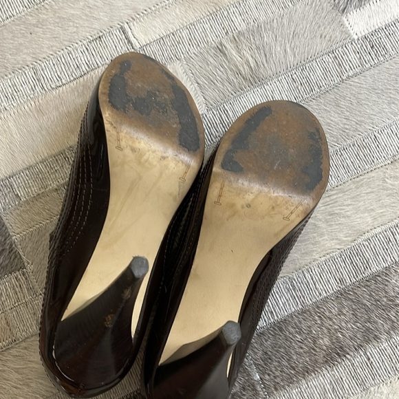Franco Sarto Chocolate Patent Peep Toe Shoes - Picture 4 of 7